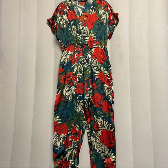 Zara Women’s Jumpsuit Medium Floral Tropical Hawaiian Resortwear Feminine - Picture 2 of 14